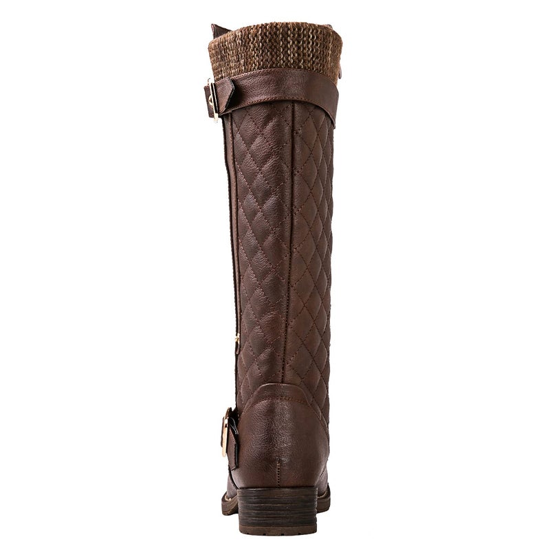 GLOBALWIN Women's Brown Quilted Knee High Boots For Women Low Heel Comfortable Fashion Riding Boots Size 9M - Image 5